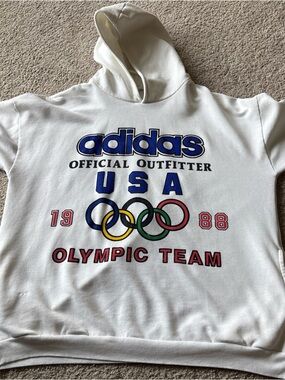 adidas White Hoodie with Multicolor Olympic Rings and USA Graphic